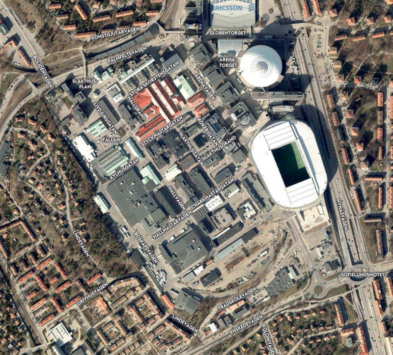 Så här såg Slakthusområdet ut från ovan 2014. Bild: Stockholm stad.